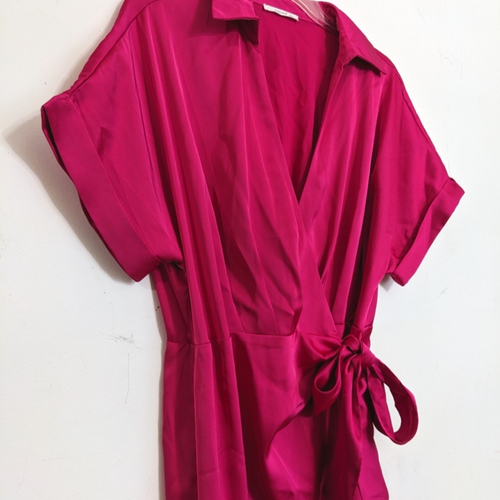 Timing Surplice Satin Wrap Dress